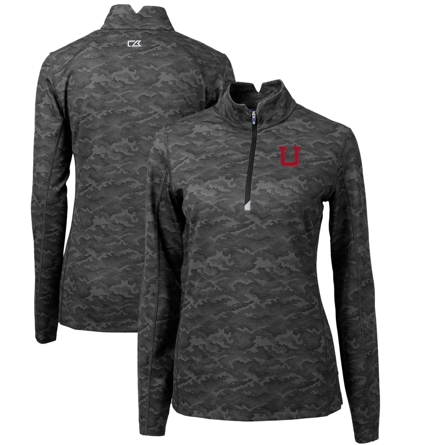 Women's Cutter & Buck Black Utah Utes Traverse Camo Print Stretch Quarter-Zip Pullover Top