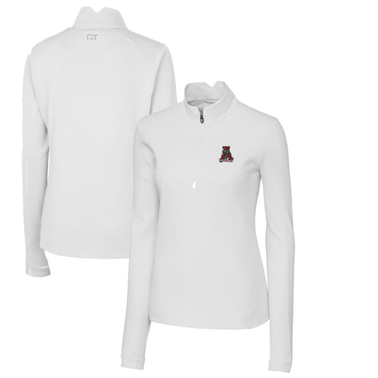 Women's Cutter & Buck White Alabama Crimson Tide Traverse Stretch Quarter-Zip Pullover Top