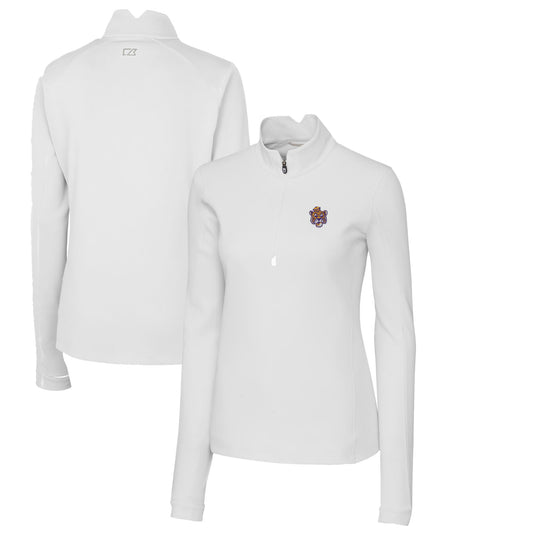 Women's Cutter & Buck White LSU Tigers Traverse Stretch Quarter-Zip Pullover Top