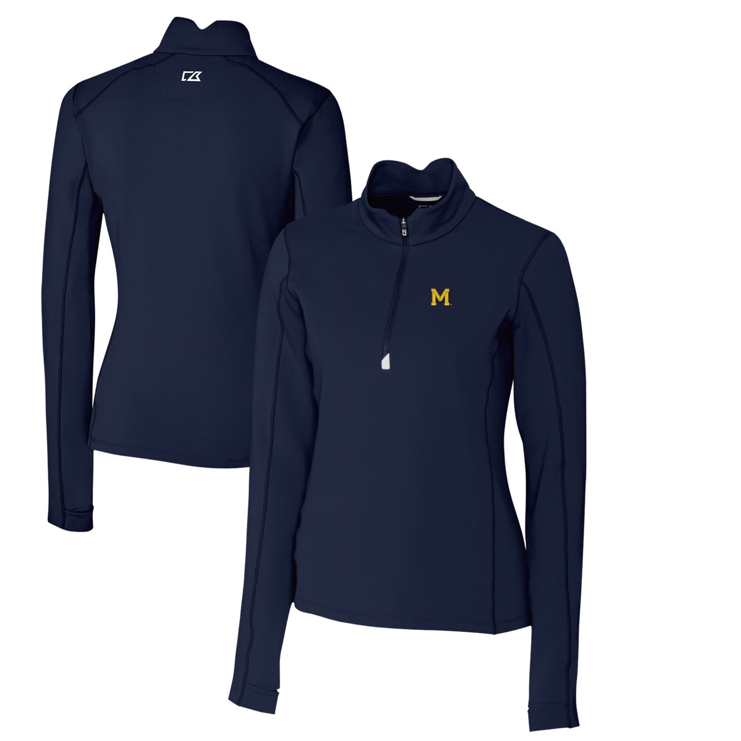 Women's Cutter & Buck Navy Michigan Wolverines Traverse Stretch Quarter-Zip Pullover Top