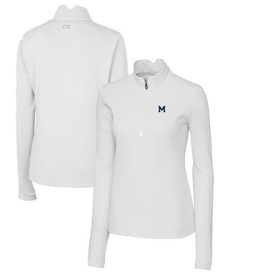 Women's Cutter & Buck White Michigan Wolverines Traverse Stretch Quarter-Zip Pullover Top