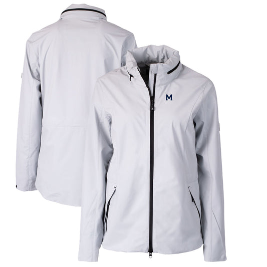 Women's Cutter & Buck Gray Michigan Wolverines Vault Vapor Water Repellent Stretch Full-Zip Rain Jacket