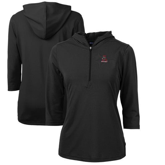 Women's Cutter & Buck Black Alabama Crimson Tide Vault Virtue Eco Pique Recycled Half-Zip Pullover Hoodie