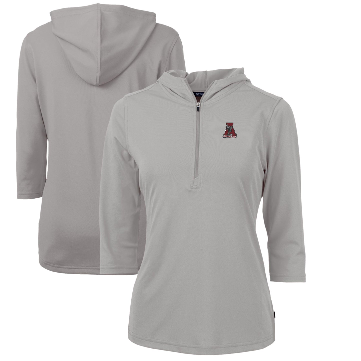 Women's Cutter & Buck Gray Alabama Crimson Tide Vault Virtue Eco Pique Recycled Half-Zip Pullover Hoodie