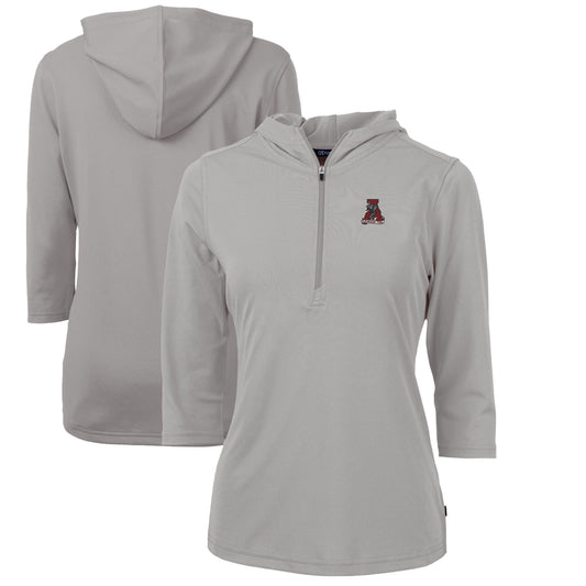 Women's Cutter & Buck Gray Alabama Crimson Tide Vault Virtue Eco Pique Recycled Half-Zip Pullover Hoodie