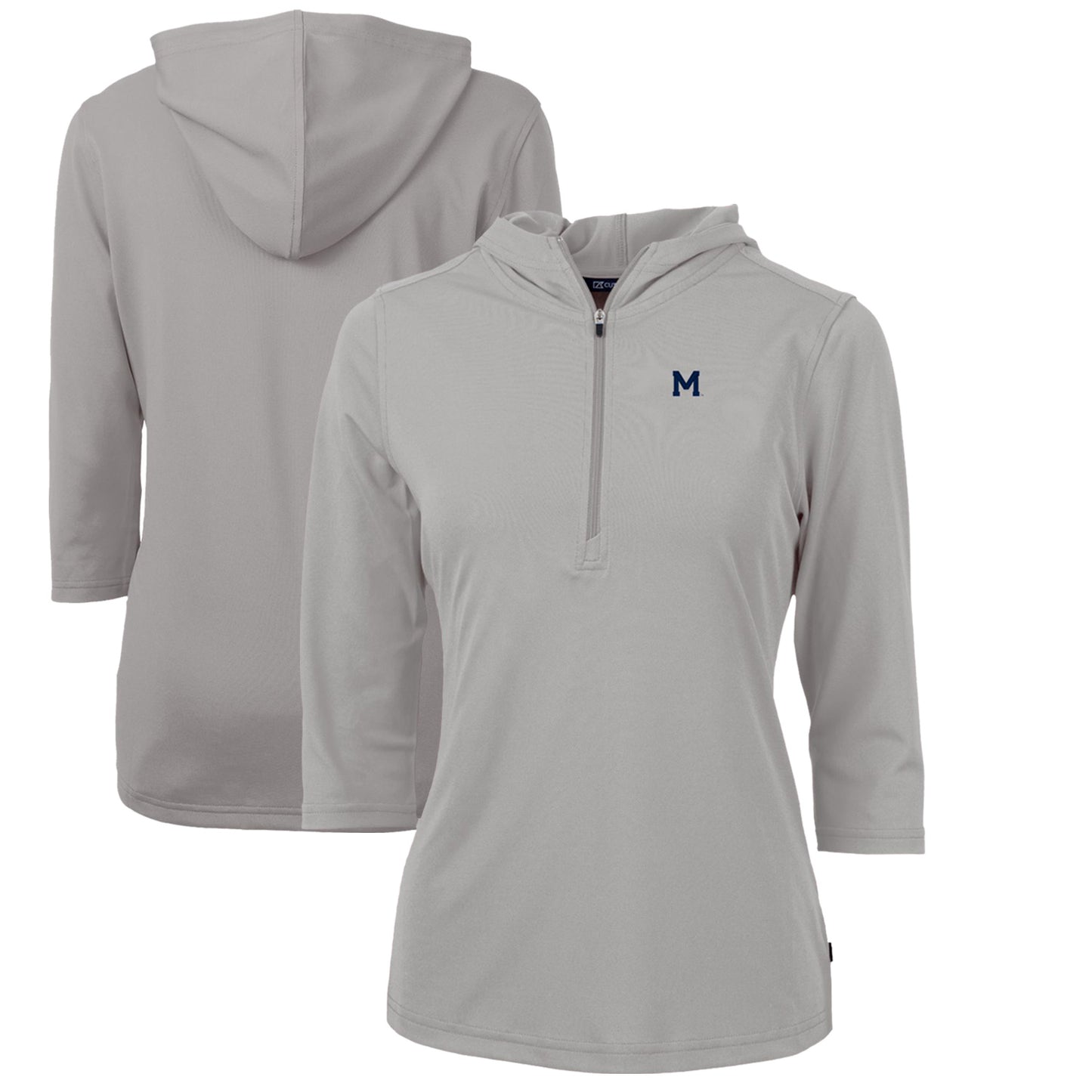 Women's Cutter & Buck Gray Michigan Wolverines Vault Virtue Eco Pique Recycled Half-Zip Pullover Hoodie