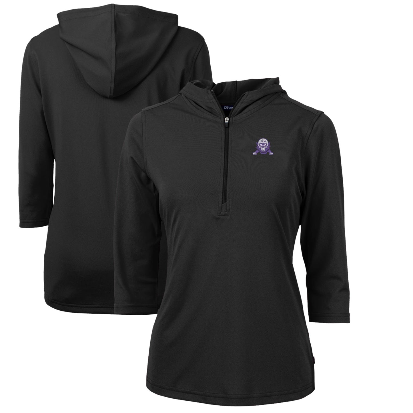 Women's Cutter & Buck Black Northwestern Wildcats Vault Virtue Eco Pique Recycled Half-Zip Pullover Hoodie