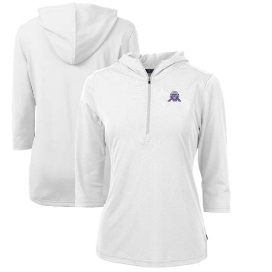 Women's Cutter & Buck White Northwestern Wildcats Vault Virtue Eco Pique Recycled Half-Zip Pullover Hoodie