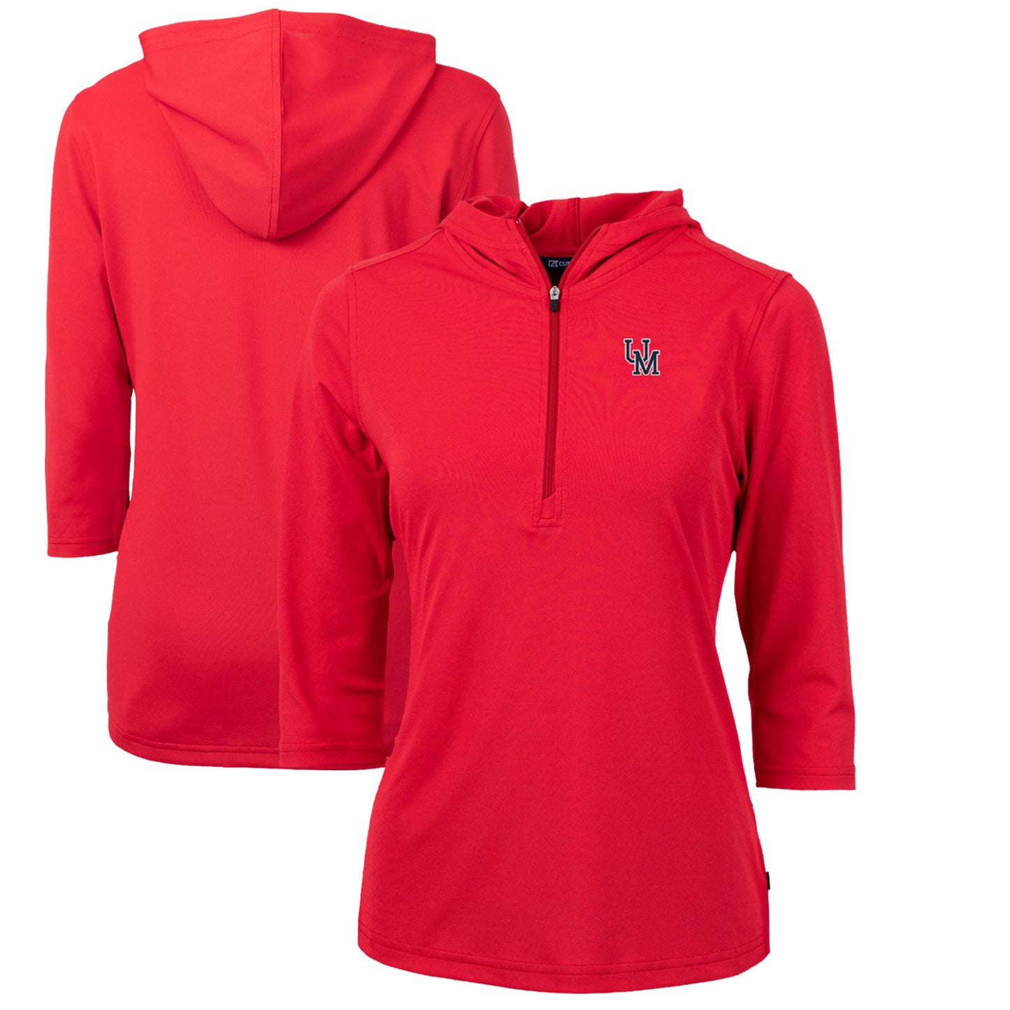 Women's Cutter & Buck Red Ole Miss Rebels Vault Virtue Eco Pique Recycled Half-Zip Pullover Hoodie