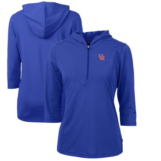 Women's Cutter & Buck Royal Ole Miss Rebels Vault Virtue Eco Pique Recycled Half-Zip Pullover Hoodie