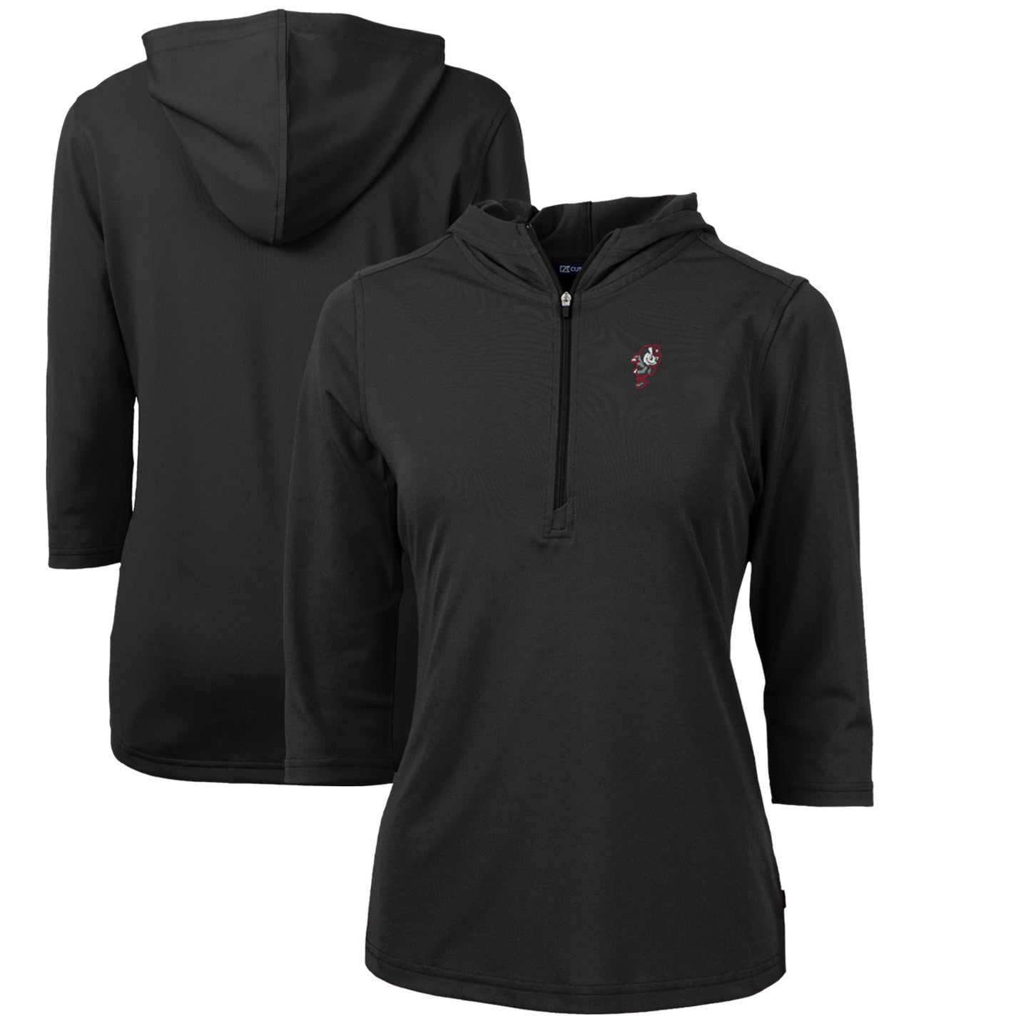 Women's Cutter & Buck Black Ohio State Buckeyes Vault Virtue Eco Pique Recycled Half-Zip Pullover Hoodie