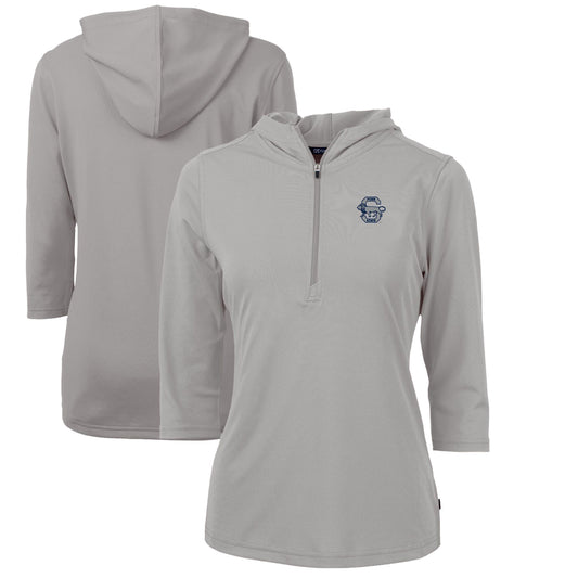 Women's Cutter & Buck Gray Penn State Nittany Lions Vault Virtue Eco Pique Recycled Half-Zip Pullover Hoodie