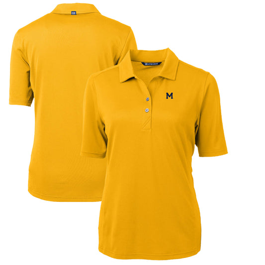 Women's Cutter & Buck Gold Michigan Wolverines Team Virtue Eco Pique Recycled Polo