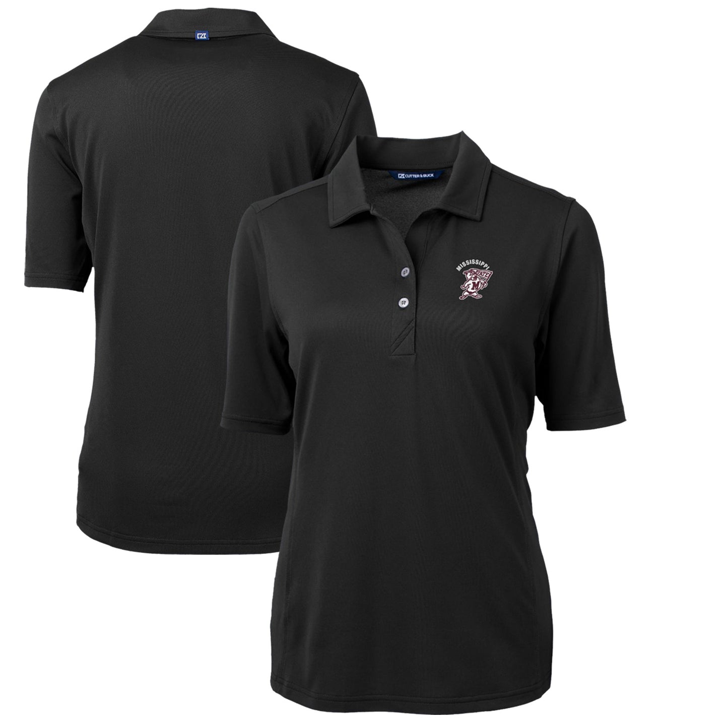 Women's Cutter & Buck Black Mississippi State Bulldogs Team Virtue Eco Pique Recycled Polo