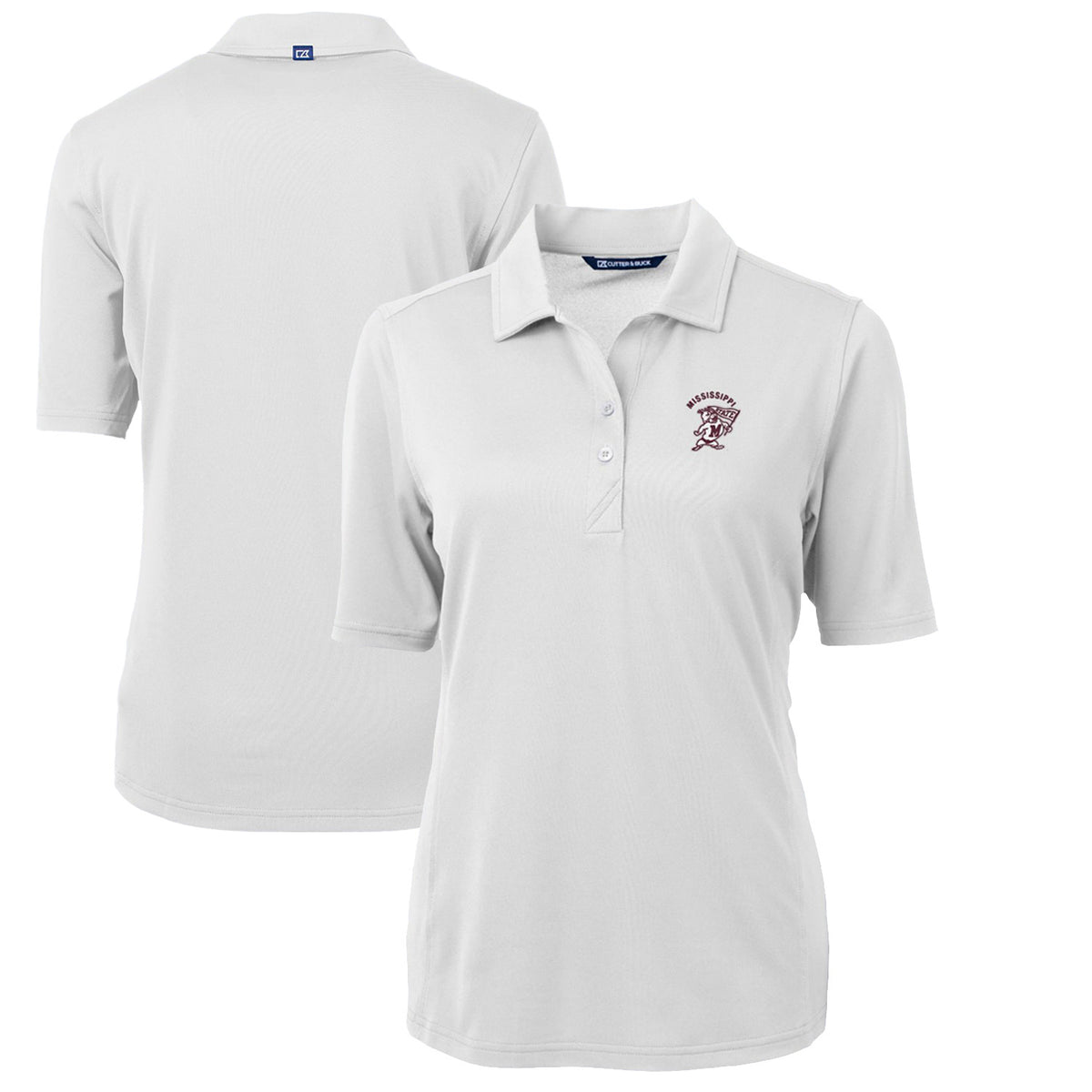 Women's Cutter & Buck White Mississippi State Bulldogs Team Virtue Eco Pique Recycled Polo