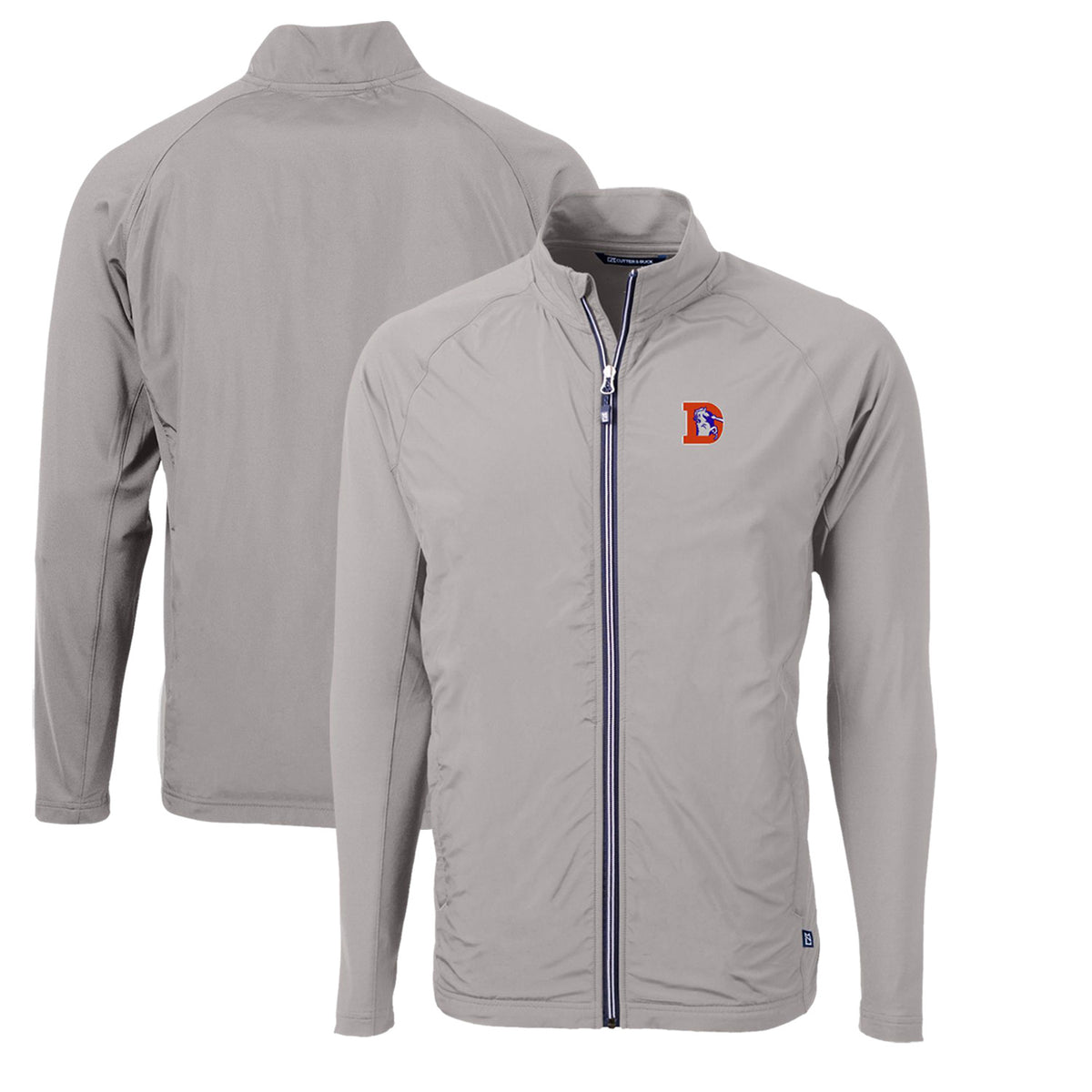 Men's Cutter & Buck Gray Denver Broncos Adapt Eco Knit Hybrid Recycled Big & Tall Full-Zip Throwback Jacket