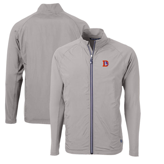 Men's Cutter & Buck Gray Denver Broncos Adapt Eco Knit Hybrid Recycled Big & Tall Full-Zip Throwback Jacket