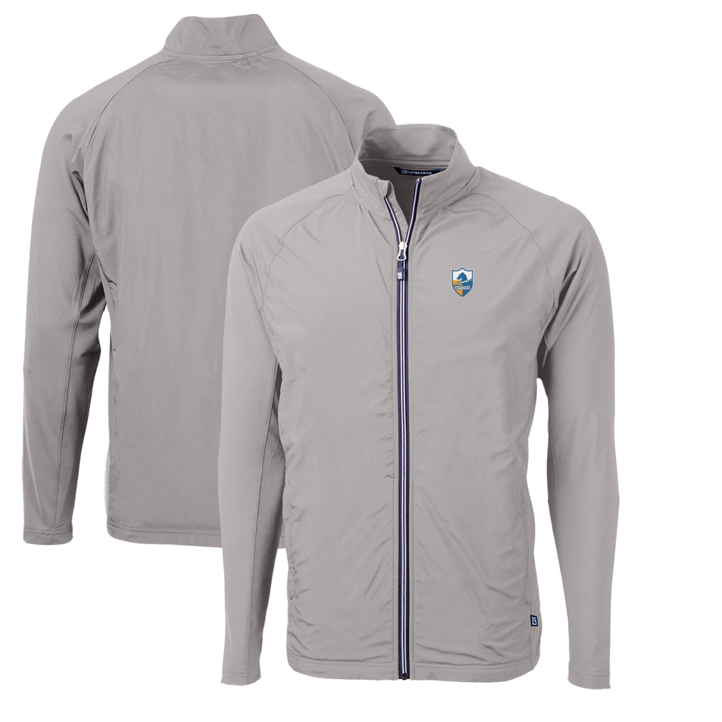 Men's Cutter & Buck Gray Los Angeles Chargers Adapt Eco Knit Hybrid Recycled Big & Tall Full-Zip Throwback Jacket