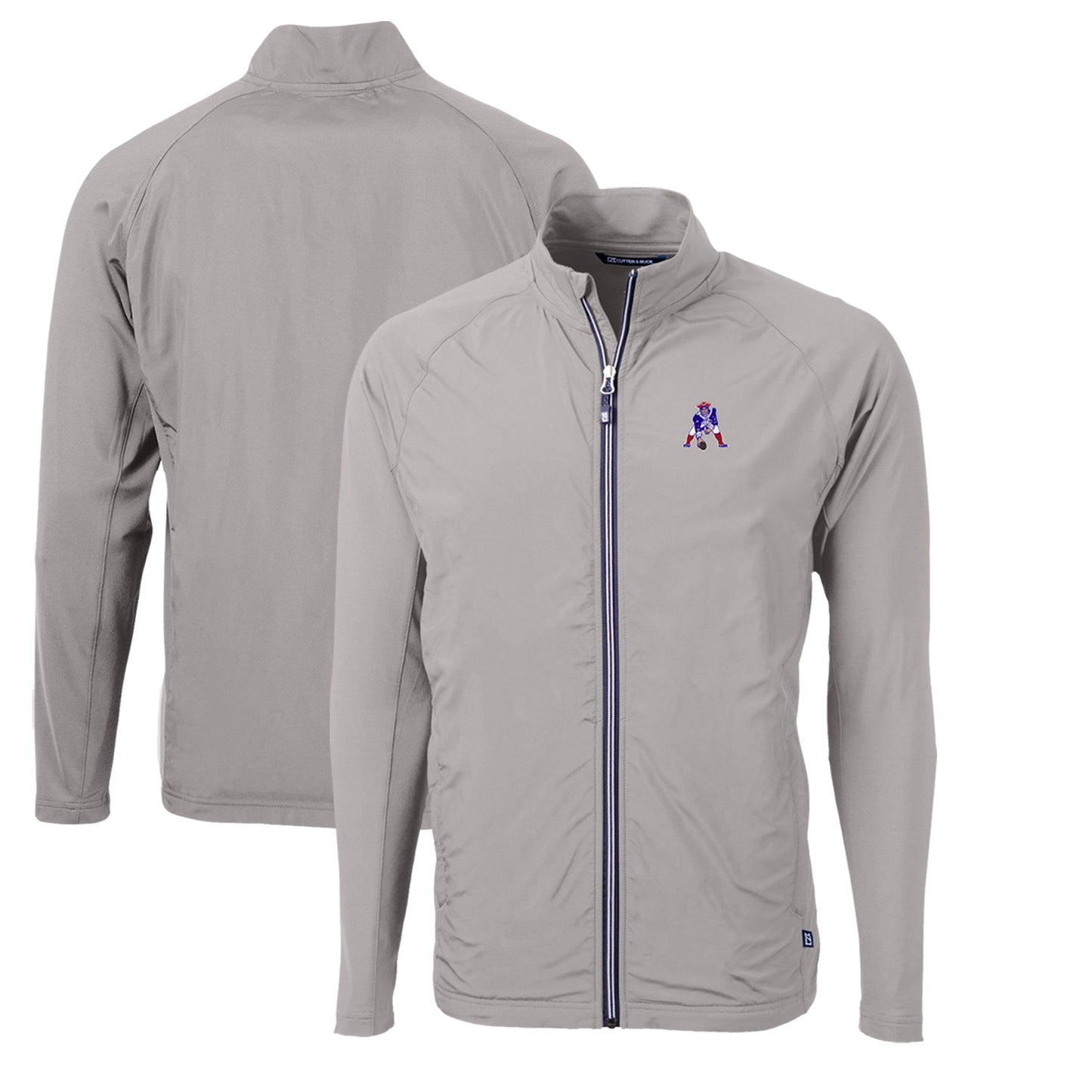 Men's Cutter & Buck Gray New England Patriots Adapt Eco Knit Hybrid Recycled Big & Tall Full-Zip Throwback Jacket