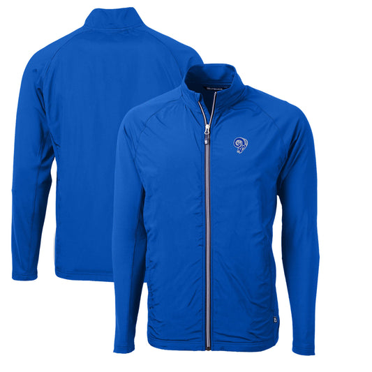 Men's Cutter & Buck Royal Los Angeles Rams Adapt Eco Knit Hybrid Recycled Big & Tall Full-Zip Throwback Jacket