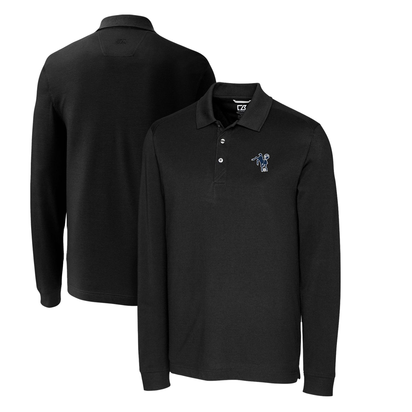 Men's Cutter & Buck Black Indianapolis Colts Advantage Tri-Blend Pique Big & Tall Long Sleeve Throwback Polo