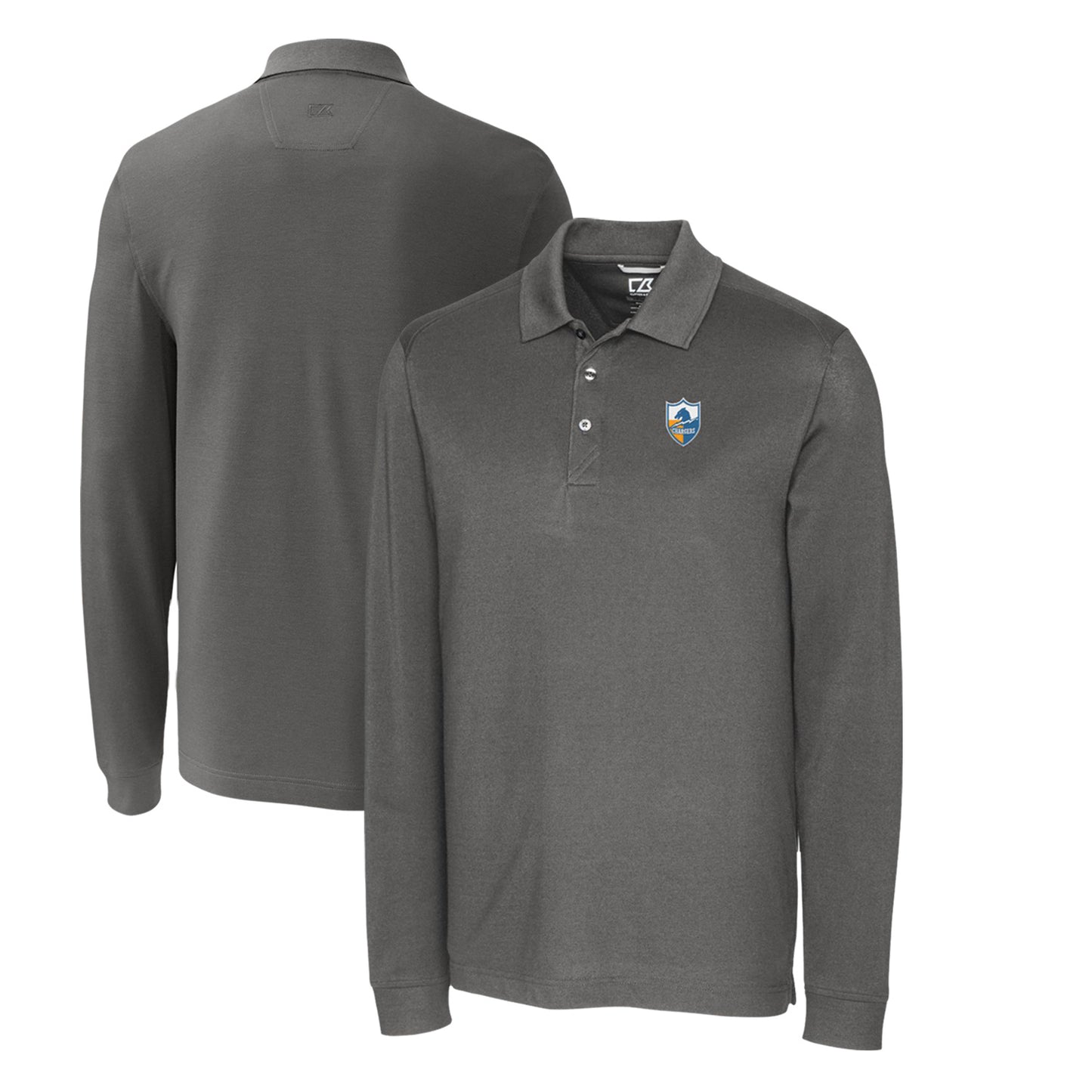 Men's Cutter & Buck Steel Los Angeles Chargers Advantage Tri-Blend Pique Big & Tall Long Sleeve Throwback Polo