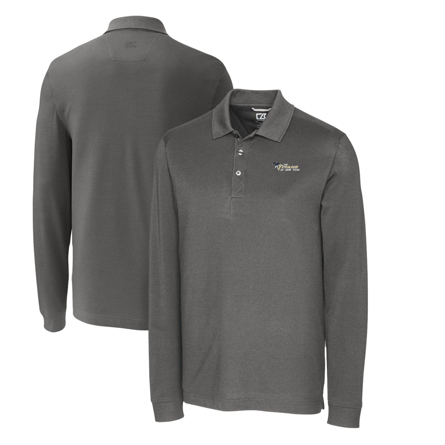 Men's Cutter & Buck Steel New York Jets Advantage Tri-Blend Pique Big & Tall Long Sleeve Throwback Polo