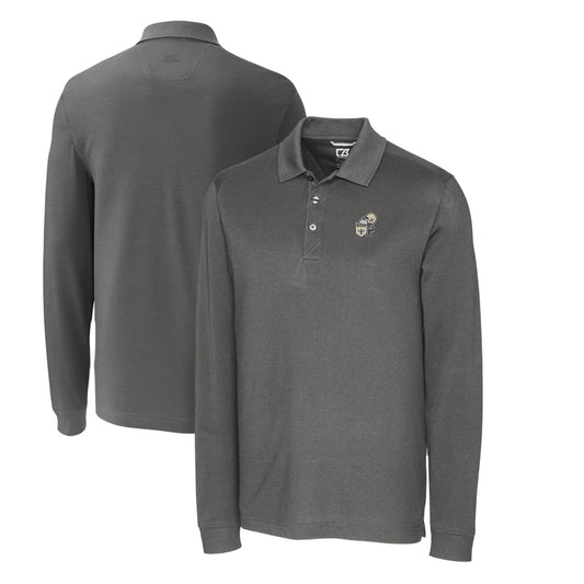 Men's Cutter & Buck Steel New Orleans Saints Advantage Tri-Blend Pique Big & Tall Long Sleeve Throwback Polo