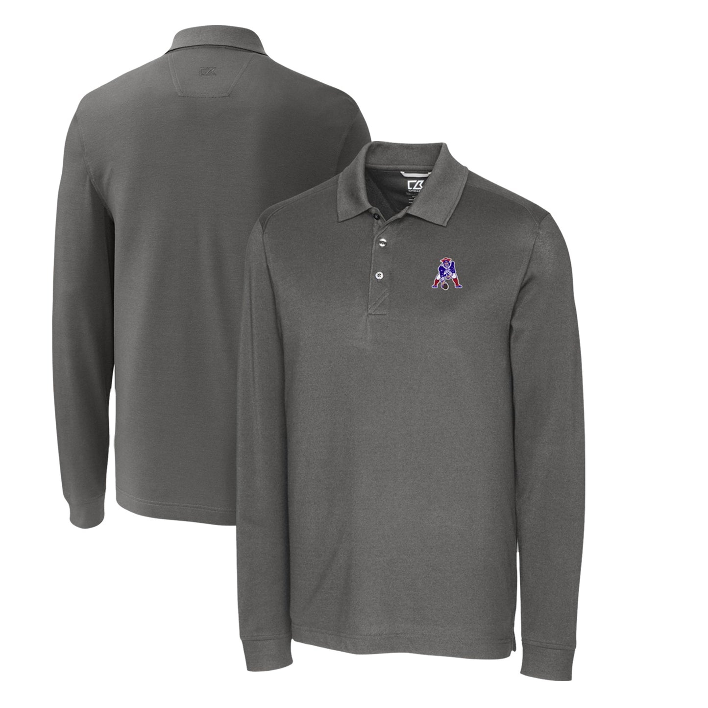 Men's Cutter & Buck Steel New England Patriots Advantage Tri-Blend Pique Big & Tall Long Sleeve Throwback Polo