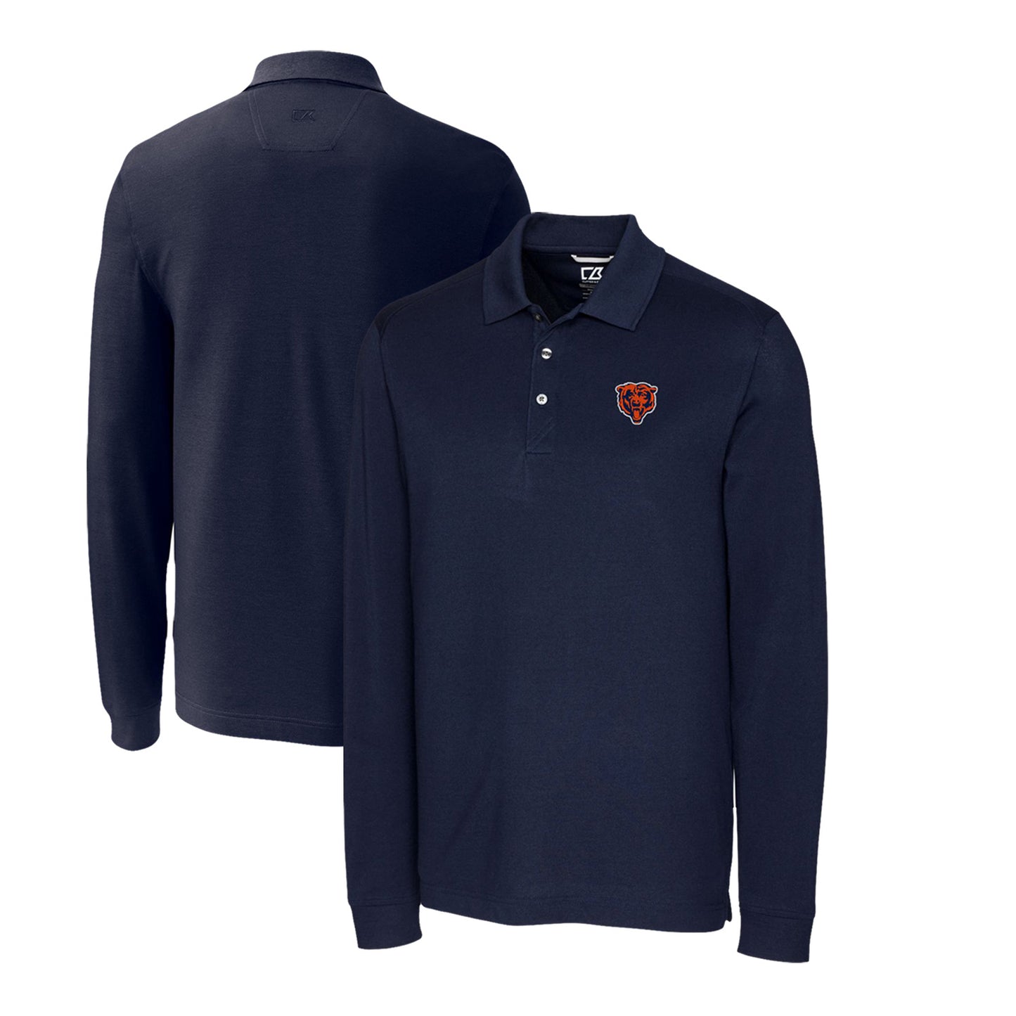 Men's Cutter & Buck Navy Chicago Bears Advantage Tri-Blend Pique Big & Tall Long Sleeve Throwback Polo