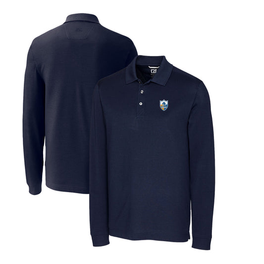 Men's Cutter & Buck Navy Los Angeles Chargers Advantage Tri-Blend Pique Big & Tall Long Sleeve Throwback Polo