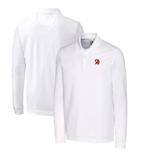 Men's Cutter & Buck White Tampa Bay Buccaneers Advantage Tri-Blend Pique Big & Tall Long Sleeve Throwback Polo