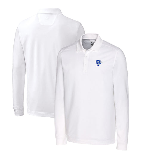 Men's Cutter & Buck White Los Angeles Rams Advantage Tri-Blend Pique Big & Tall Long Sleeve Throwback Polo