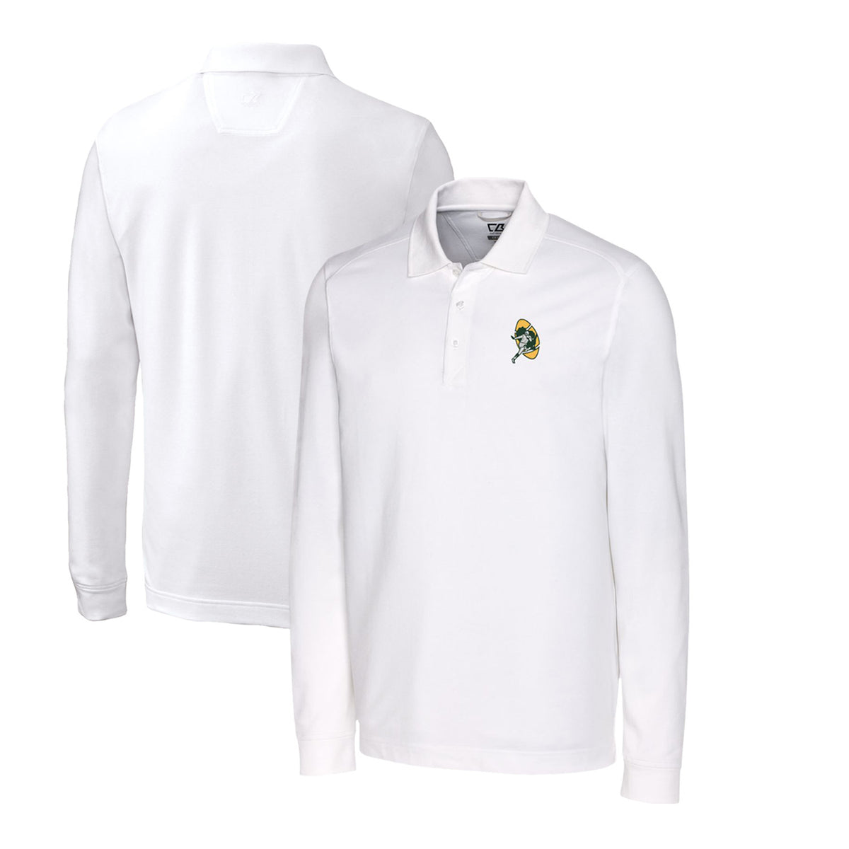 Men's Cutter & Buck White Green Bay Packers Advantage Tri-Blend Pique Big & Tall Long Sleeve Throwback Polo