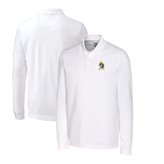 Men's Cutter & Buck White Green Bay Packers Advantage Tri-Blend Pique Big & Tall Long Sleeve Throwback Polo