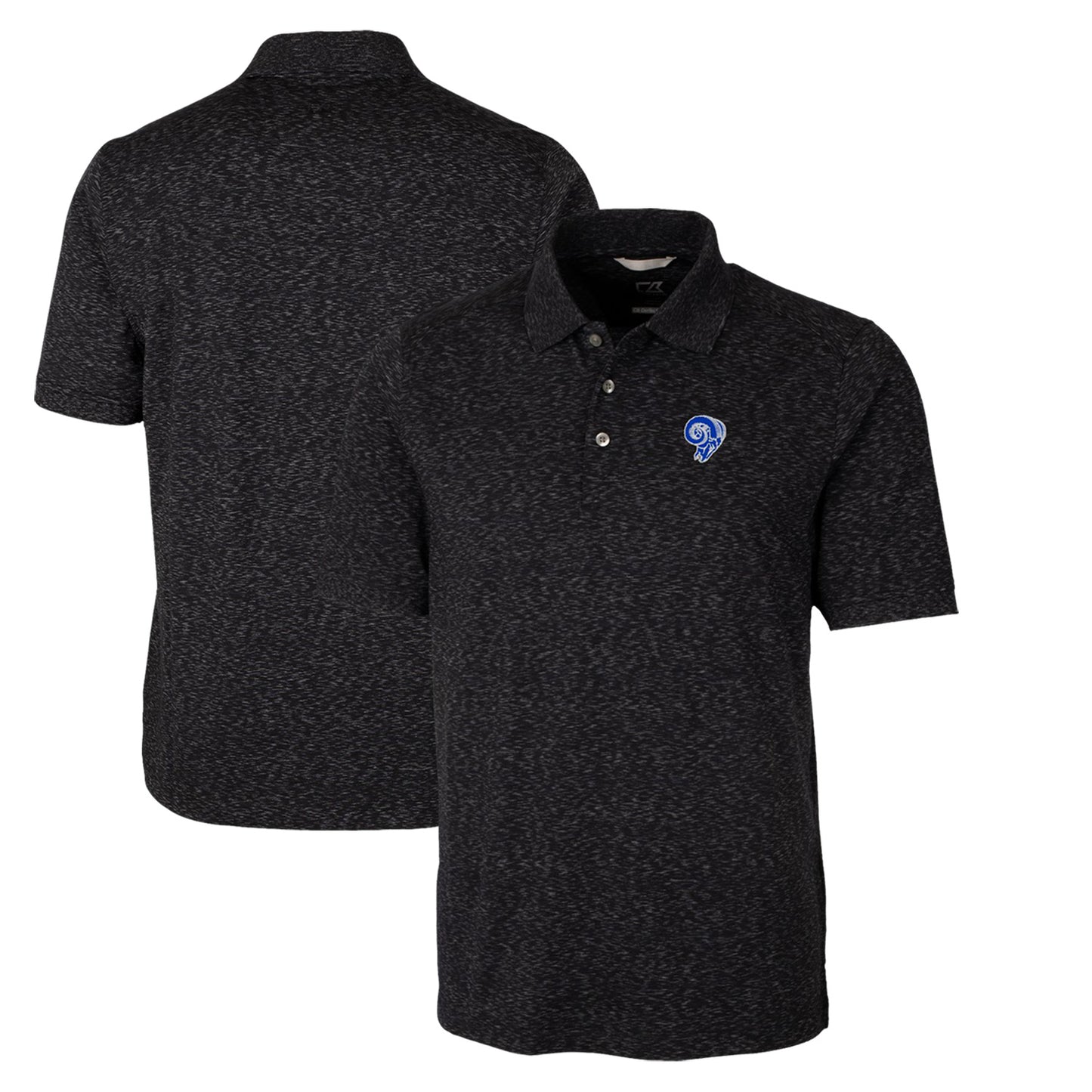 Men's Cutter & Buck Black Los Angeles Rams Advantage Tri-Blend Space Dye Big & Tall Throwback Polo