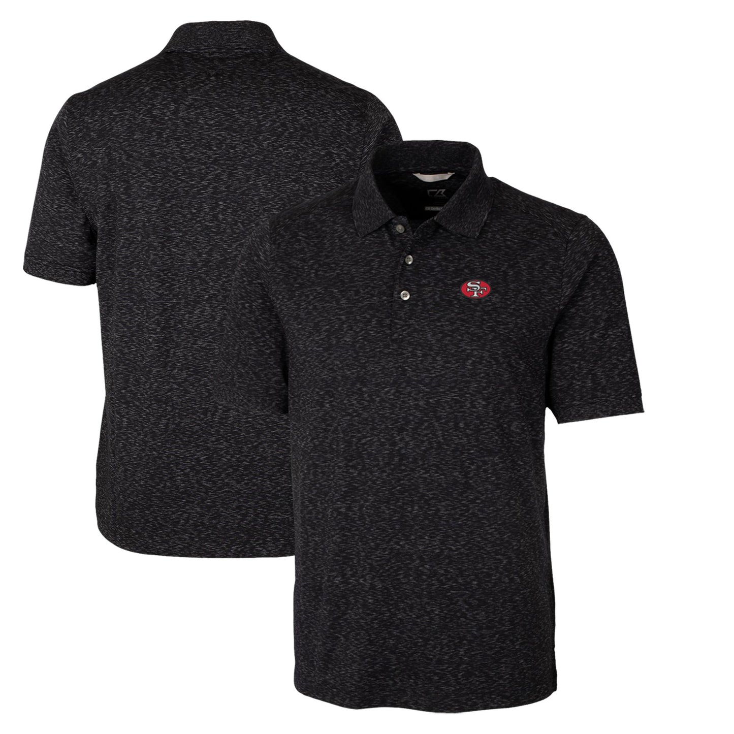 Men's Cutter & Buck Black San Francisco 49ers Advantage Tri-Blend Space Dye Big & Tall Throwback Polo