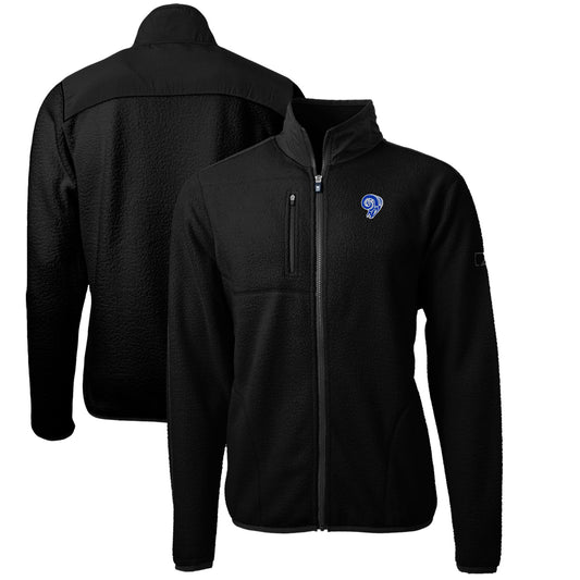 Men's Cutter & Buck Black Los Angeles Rams Cascade Eco Sherpa Big & Tall Fleece Full-Zip Throwback Jacket