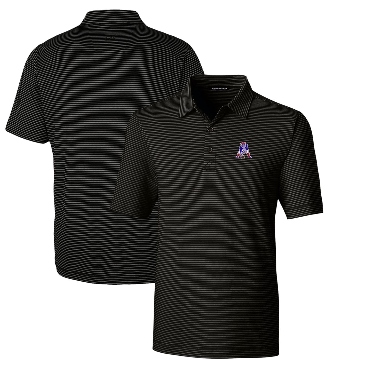 Men's Cutter & Buck Black New England Patriots Throwback Logo Big & Tall Forge Pencil Stripe Stretch Polo