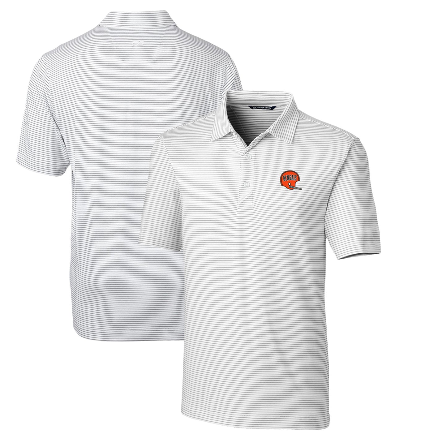 Men's Cutter & Buck White Cincinnati Bengals Throwback Logo Big & Tall Forge Pencil Stripe Stretch Polo