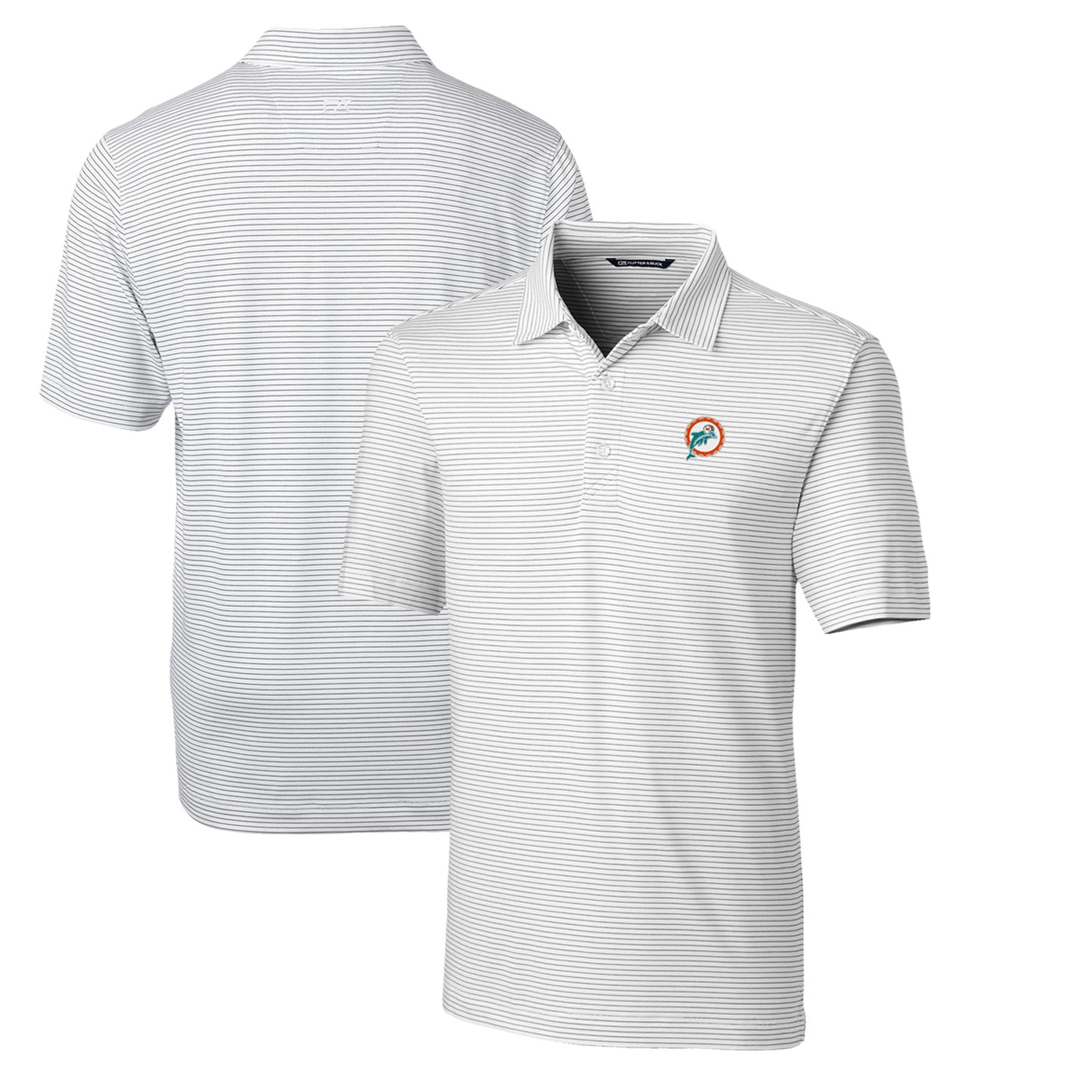 Men's Cutter & Buck White Miami Dolphins Throwback Logo Big & Tall Forge Pencil Stripe Stretch Polo