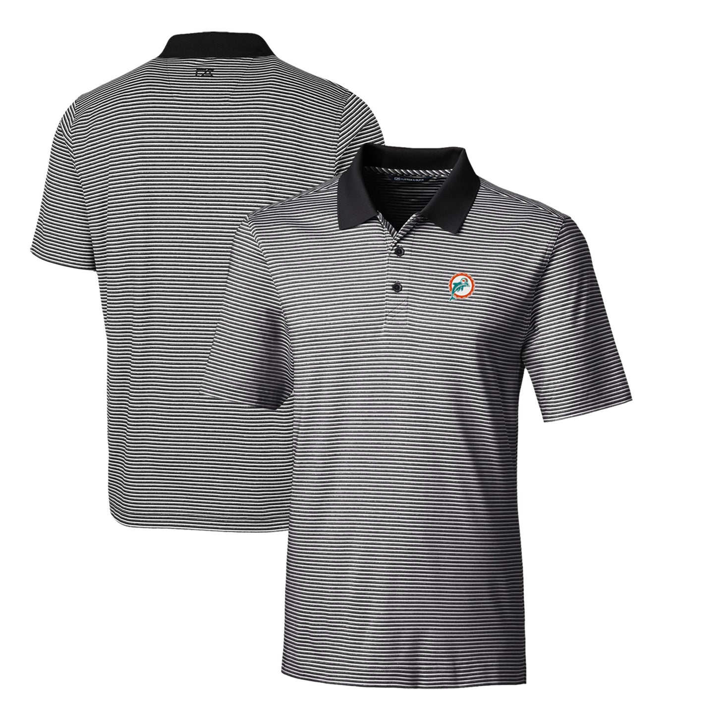 Men's Cutter & Buck Black Miami Dolphins Throwback Logo Big & Tall Forge Tonal Stripe Stretch Polo