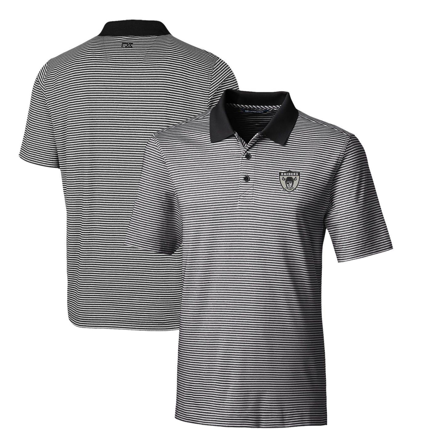 Men's Cutter & Buck Black Las Vegas Raiders Throwback Logo Big & Tall Forge Tonal Stripe Stretch Polo