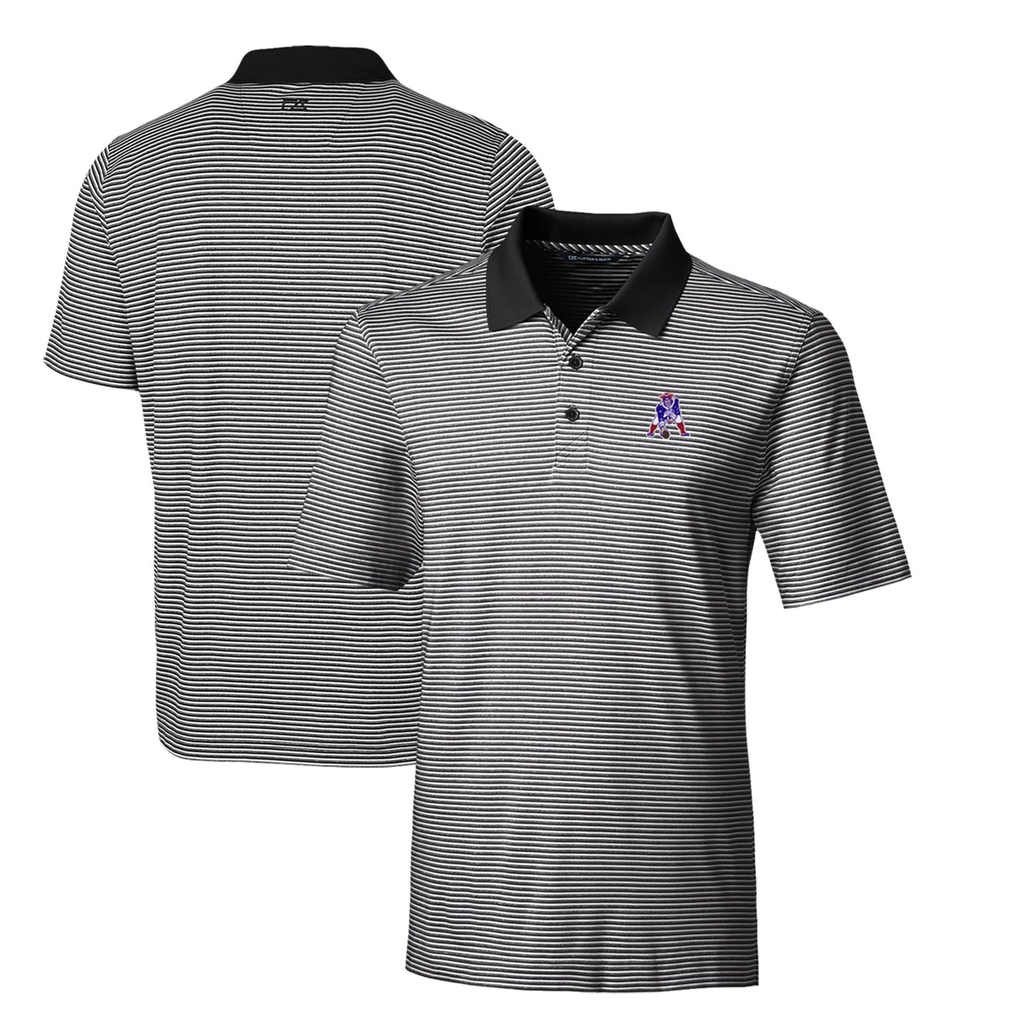 Men's Cutter & Buck Black New England Patriots Throwback Logo Big & Tall Forge Tonal Stripe Stretch Polo