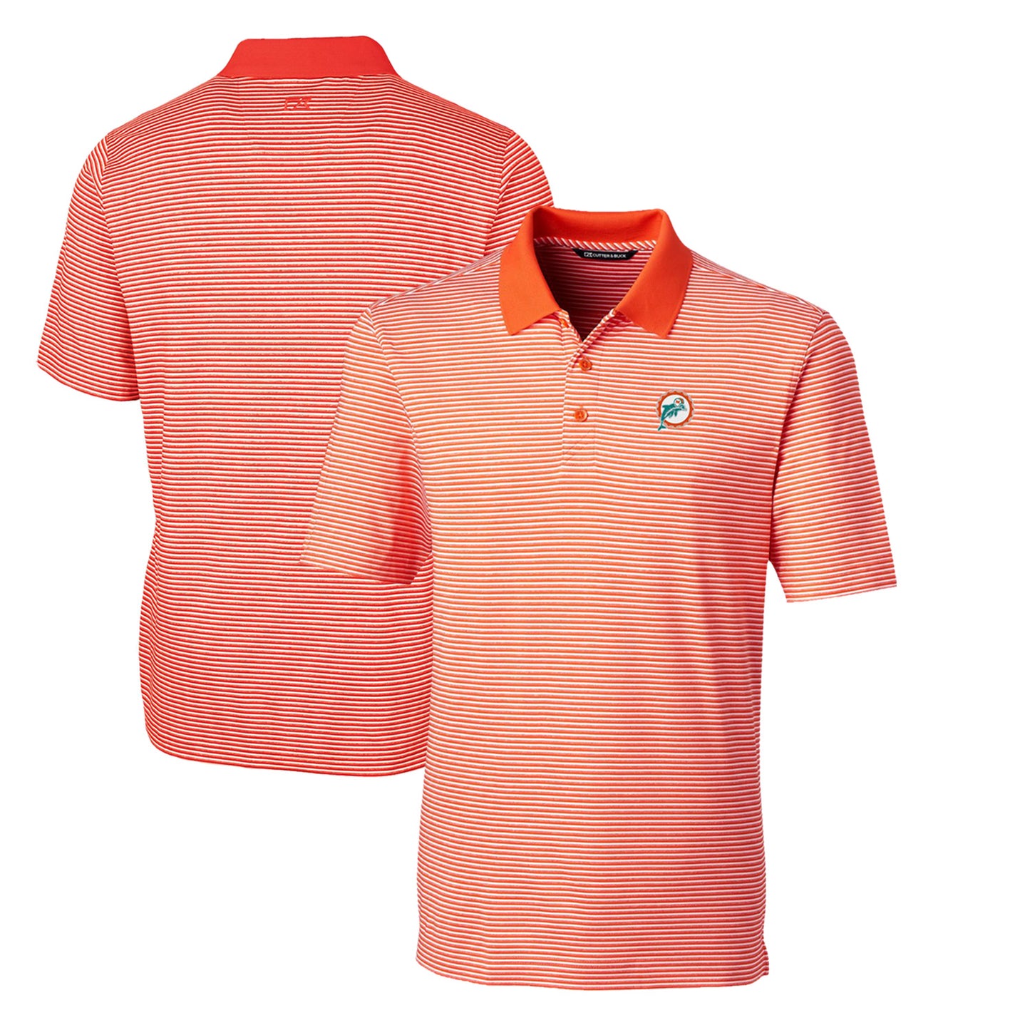 Men's Cutter & Buck Orange Miami Dolphins Throwback Logo Big & Tall Forge Tonal Stripe Stretch Polo