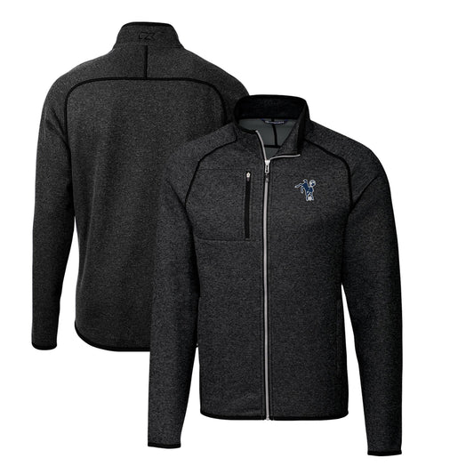 Men's Cutter & Buck Heather Charcoal Indianapolis Colts Throwback Logo Mainsail Sweater-Knit Big & Tall Full-Zip Pullover Jacket