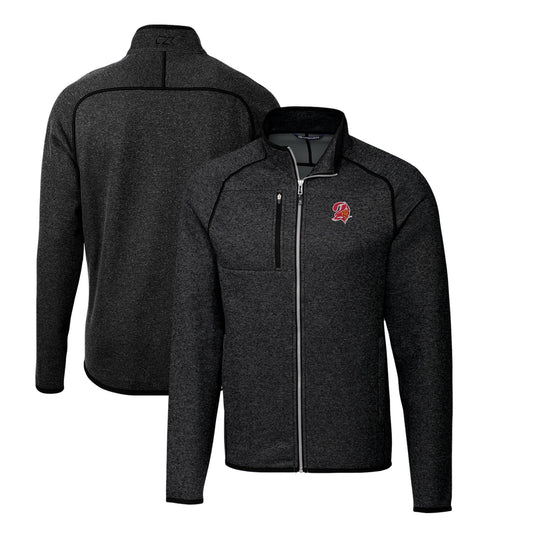 Men's Cutter & Buck Heather Charcoal Tampa Bay Buccaneers Throwback Logo Mainsail Sweater-Knit Big & Tall Full-Zip Pullover Jacket