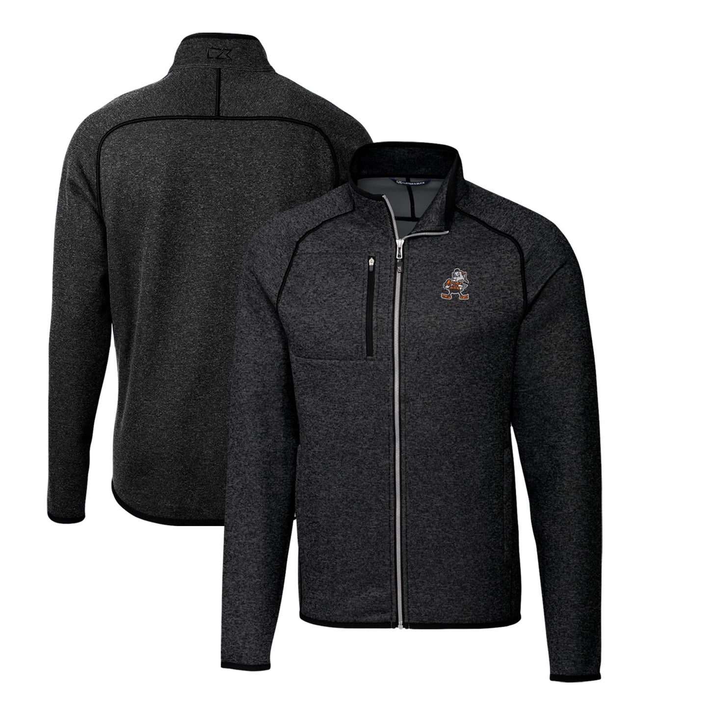 Men's Cutter & Buck Heather Charcoal Cleveland Browns Throwback Logo Mainsail Sweater-Knit Big & Tall Full-Zip Pullover Jacket