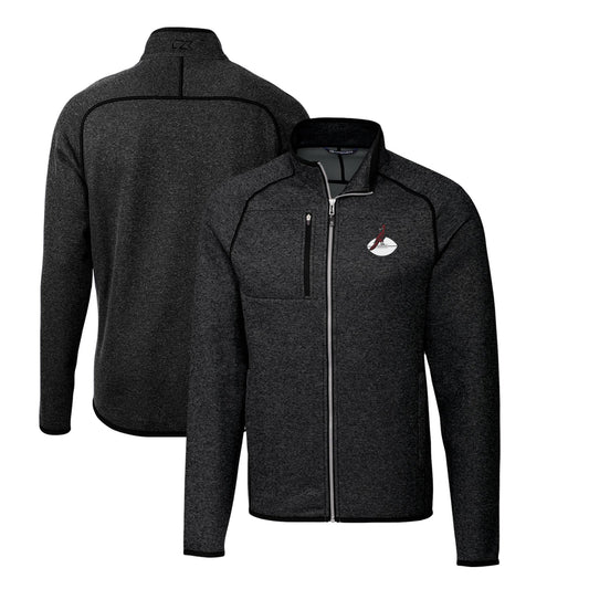 Men's Cutter & Buck Heather Charcoal Arizona Cardinals Throwback Logo Mainsail Sweater-Knit Big & Tall Full-Zip Pullover Jacket