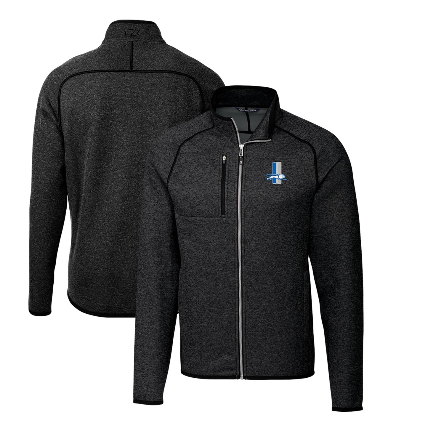 Men's Cutter & Buck Heather Charcoal Detroit Lions Throwback Logo Mainsail Sweater-Knit Big & Tall Full-Zip Pullover Jacket